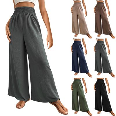 Women's Wide Leg Pants With Pockets Lightweight High Waisted Loose Trousers Flowy Pants