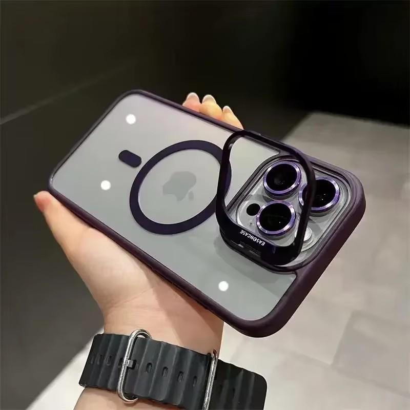For iPhone 17 Pro Max Luxury Magnetic Shockproof Case For iPhone 15 14 13 12 16 Pro Max Magsafe Stand Glass Lens Protector Cover