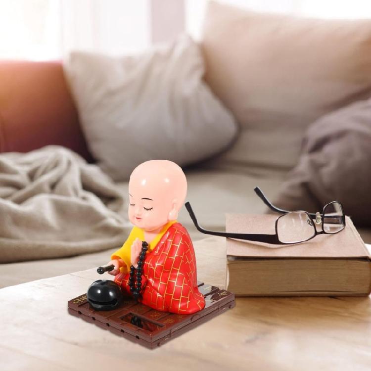 Solar Buddhist Monk Dashboard Ornament ABS Crafted Car Accessory Dashboard Ornament for Home Wealth Health