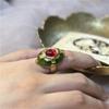 Vintage Retro Palastgrünes Emaille Rotes Glas Ringe Französische Goldfarbe für Damen Mode Hochzeits Schmuck Retro Braut Accessoires