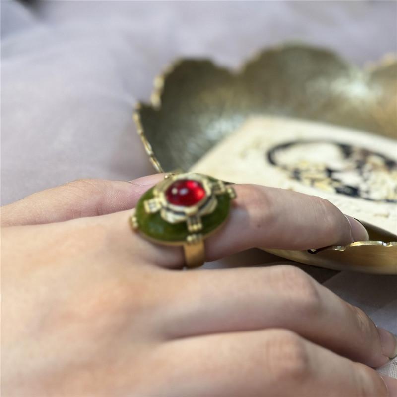 Vintage Retro Palastgrünes Emaille Rotes Glas Ringe Französische Goldfarbe für Damen Mode Hochzeits Schmuck Retro Braut Accessoires