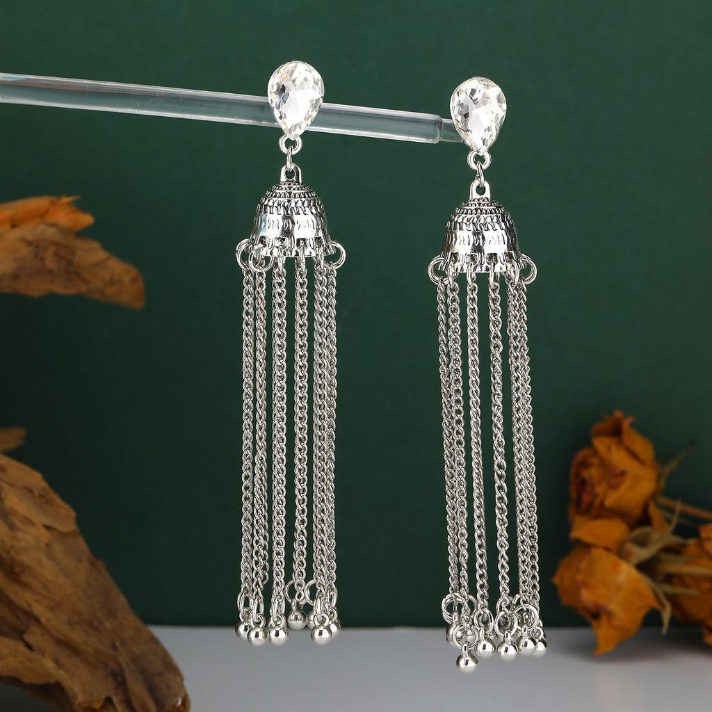 Rhinestone Inlaid Earrings Vintage Drop Earrings Bell Tassel Earrings Hypoallergenic For Music Festivals Dates Friend Gatherings