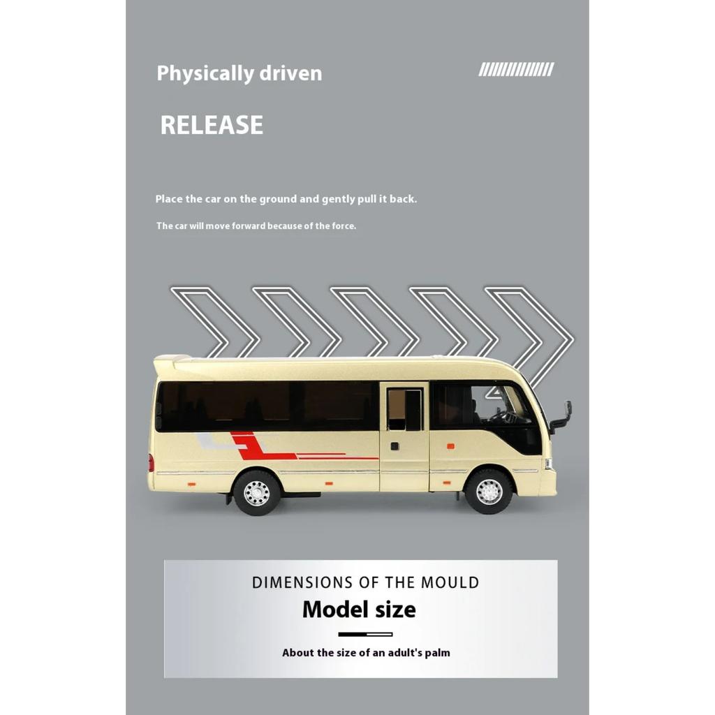 1/32 Scale Toyota Coaster Luxury Business Car Alloy Metal Die Cast Model Car Sound & Light Children Toy Gift for Kids Boy Present