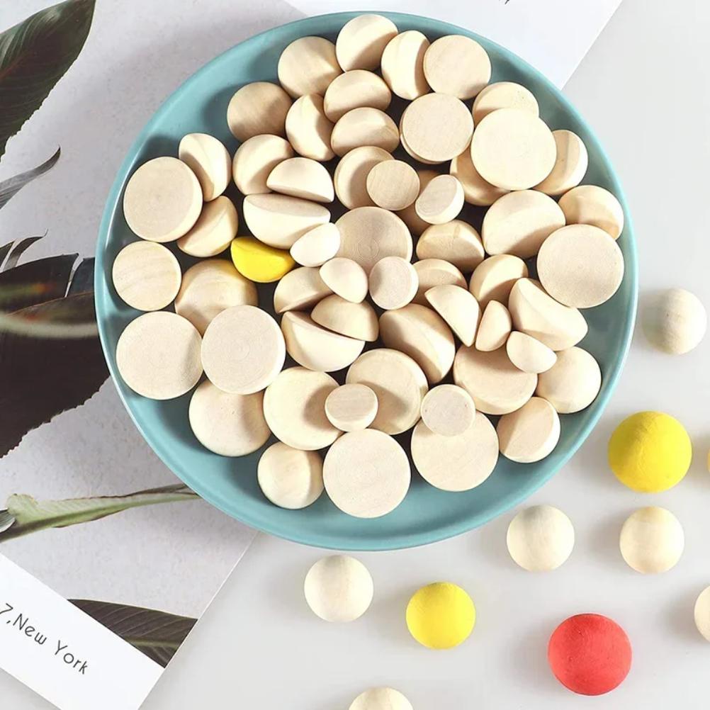 5-100Pcs Natural Half Wooden Beads 12/15/20/25/30mm Half Unfinished Wood Balls Split Wood Beads for DIY Craft Toy Home Decor