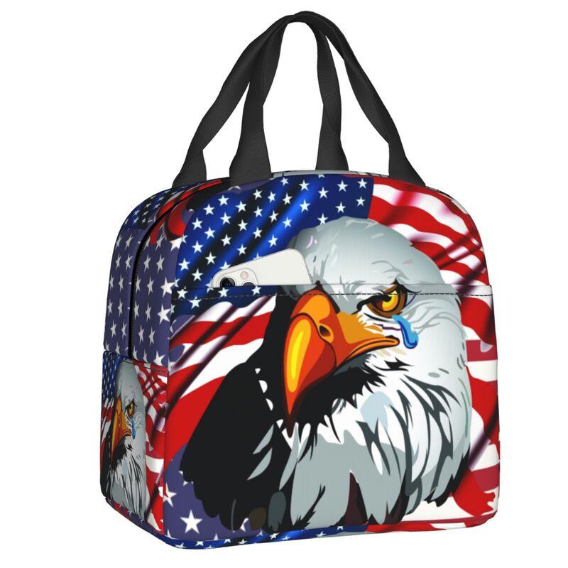USA American Flag Thermal Insulated Lunch Bags Women United States US Stars Portable Lunch for Camping Travel Food Box Lunch Bag