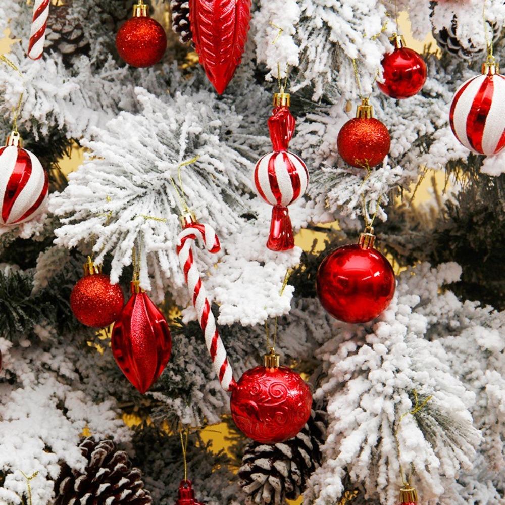 40PCS Electroplated Painted Christmas Tree Balls Ornaments Candy Cane Design Colored Christmas Tree Party Decoration