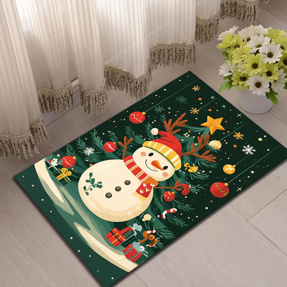 Snowman Christmas Area Rug Polyester Velvet Carpet Mat, Large Size, Thick Household Decorative Rug for Bedroom, Kitchen,