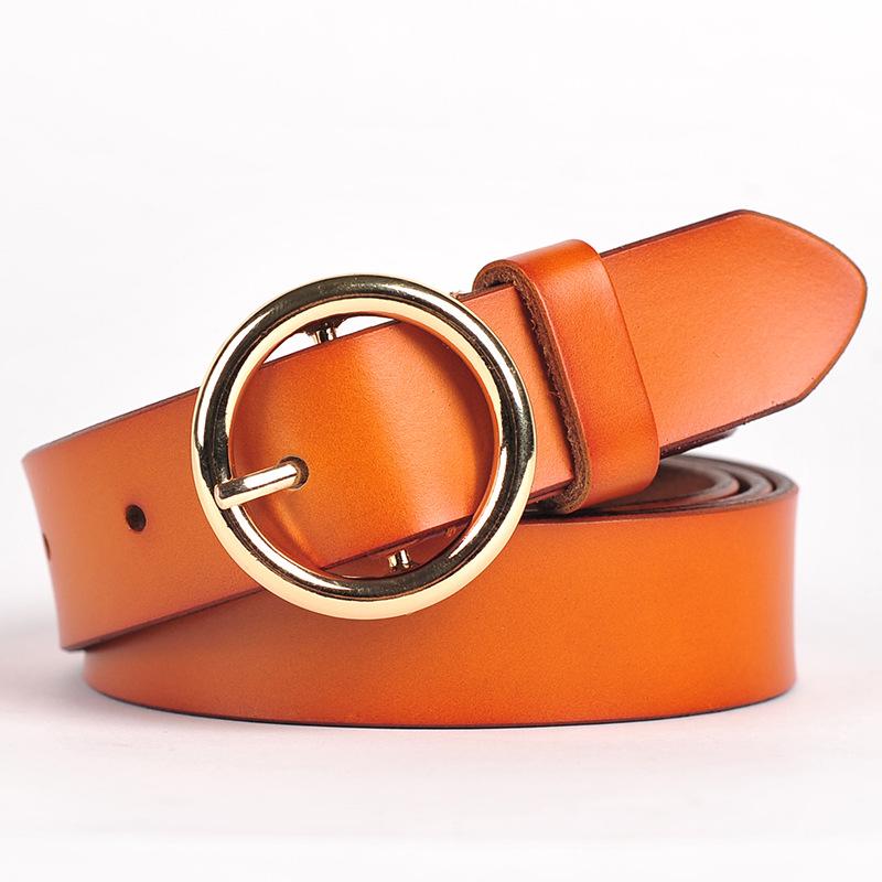 Round Buckle Women'S Cowhide Leather Belt Women'S Round Head Pin Buckle Decorative Thin Belt Belt Belt