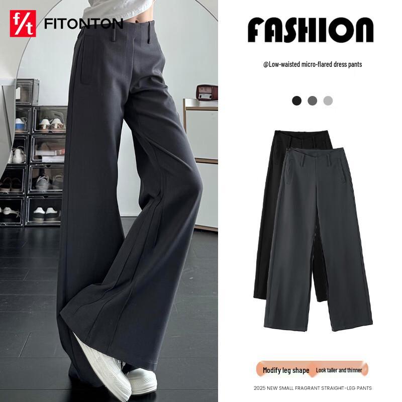 

FitonTon Women s Low-Rise Micro-Flare Wide-Leg Pants S