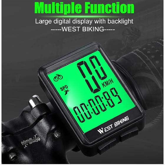 WEST BIKING Bicycle Wireless Computer MTB Road Bike Odometer Waterproof With Backlight Cycling Speedometer LED Rate Stopwatch