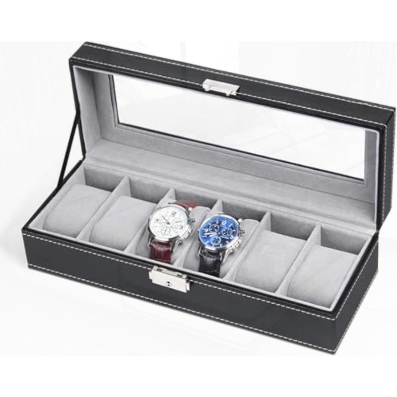 6-Slot Watch Box Organizer with Display,Lockable Lid,Heavy-Duty,Portable Watch Holder Stand Storage Case with Removable Dividers