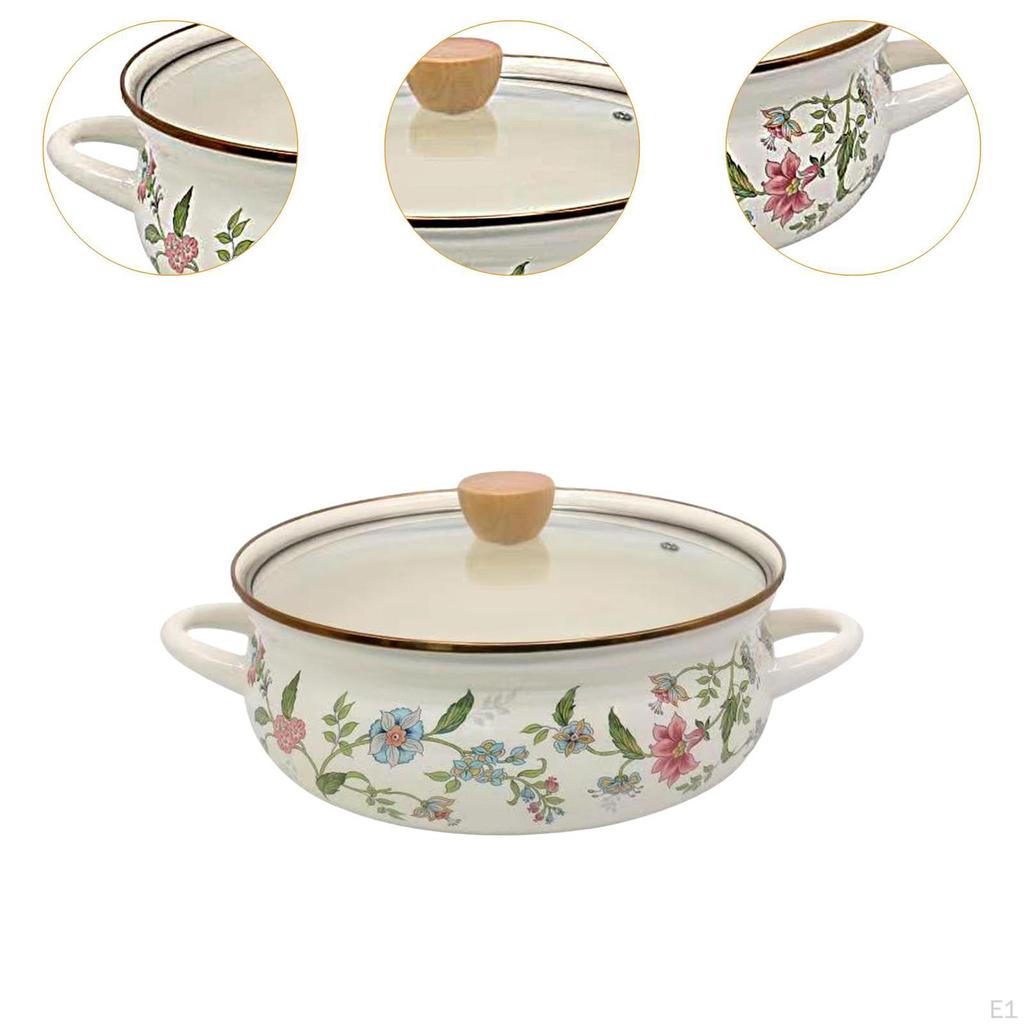 Emaljegryte med lokk Matlaging Tykke Kok Vintage kokekar Håndtak Retro Pasta til