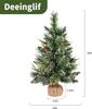 deeinglif 2ft Mini Christmas Tree with LED Lights, Pine, Branches, Cones, Cloth Bag Base – Holiday Decor