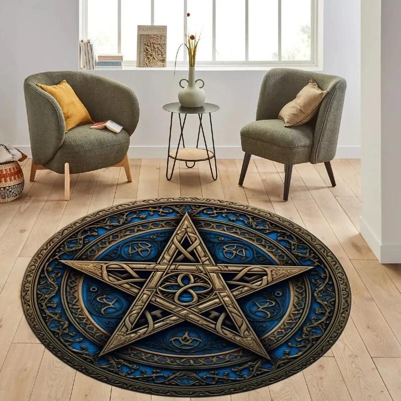 Flame Five-pointed Star Round Rug Children's Room Climbing and Playing Non-slip Decorative Carpet Plush Washable Carpet