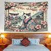 VIKAMA Japanese Sakura Cat Tapestry Ukiyoe Cherry Blossom Torii Gate Wall Hanging Aesthetic Asian Decor for Bedroom