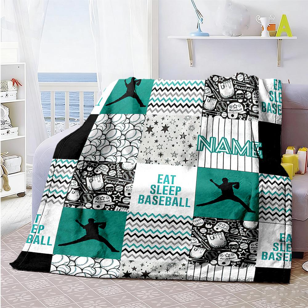 Green Baseball Customize Text Blanket Multi-purpose Customizable Blanket Soft Warm Cozy Suitable for Office Seaside Couch Office Chair All-Season Use