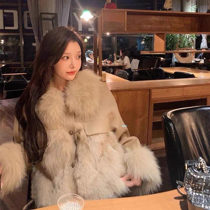 

Женская короткая куртка из искусственного меха, утолщенная кожаная куртка, легкий осенне-зимний новый топ из искусственного лисьего меха XL