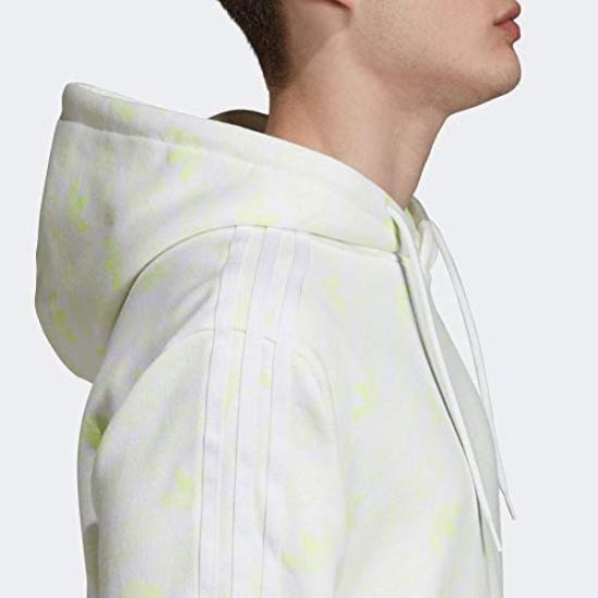 adidas Originals MONO HOODIE Monogram French Terry Pullover Size S Flash Yellow Sweatshirt, (162-168cm), GDD87, White/Light