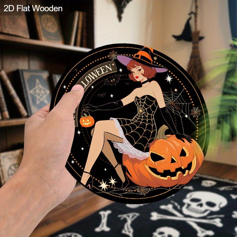 Wooden Happy Halloween Sign with Witch & Pumpkin Pattern - Unique Figurine Ornaments - Ideal for Front Door, Yard, Porch, Room Decor