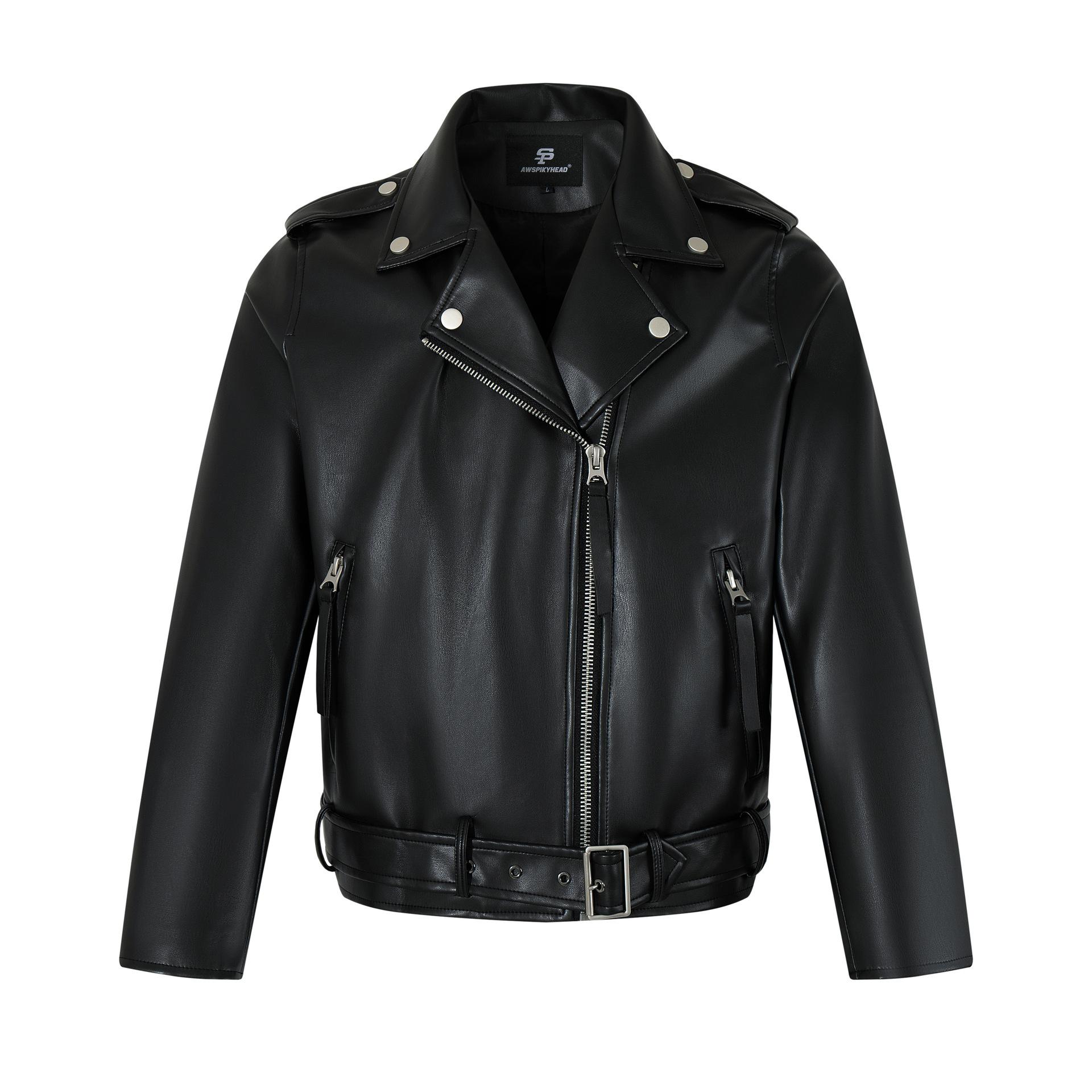 Tide brand autumn new American retro pilot jacket loose pu leather jacket motorcycle jacket men M чёрный