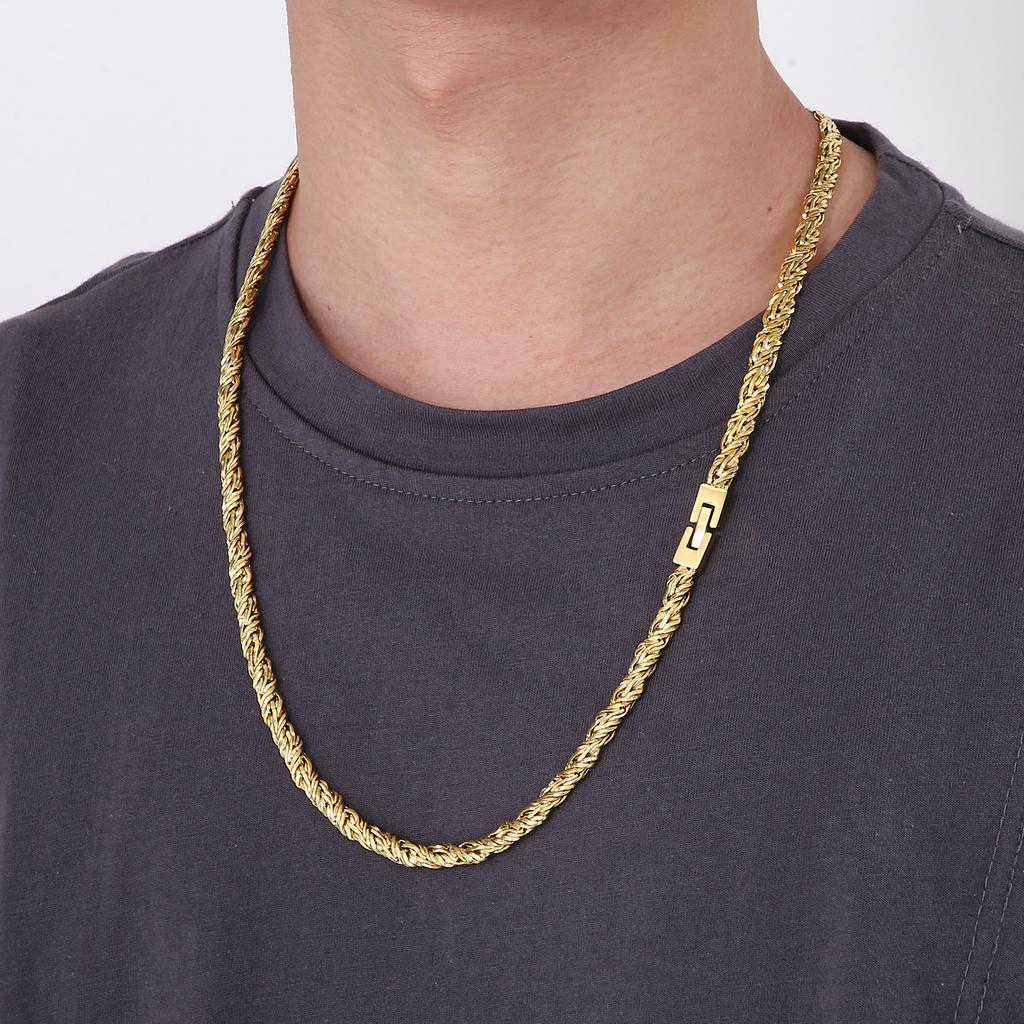 6mm Hip Hop Singular Chain Necklace Men's Stainless Steel Twisted Chain Simple Thick Necklace Gold/Black Color Pop Party Jewelry