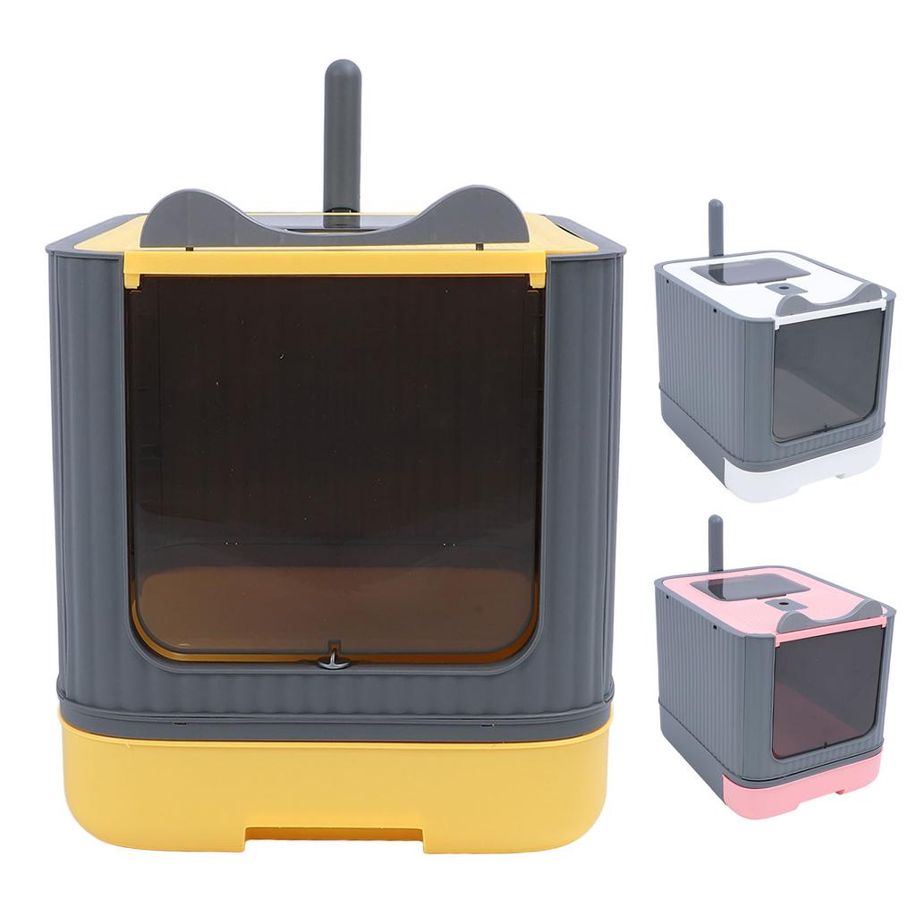 Enclosed Cat Litter Box Large Capacity Top Entry Odor Control Plastic Covered Kitty Litter Box for H