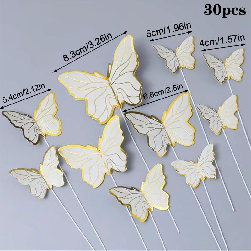 30Pcs Butterfly Cake Toppers Princess Girl Wedding Happy Birthday Party Decor Dessert Cake Decor Butterfly