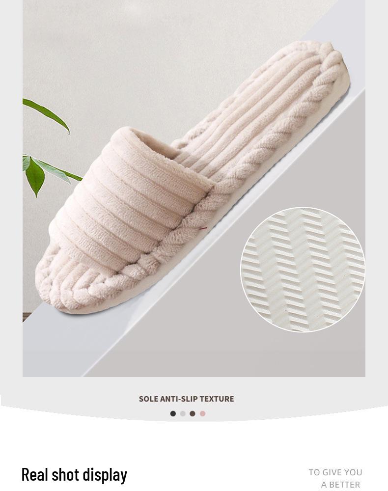 Fashionable Cross-Border Open-Toe Non-Slip Slippers – Spring/Autumn Style with Flat Heels, Furry Design, and Thickened Sole for Couples
