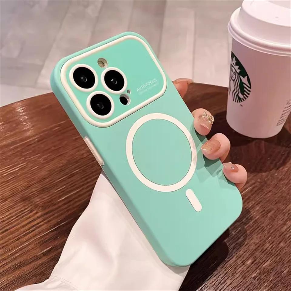 

Luxury For MagSafe Magnetic Shockproof Phone Case For iPhone 15 14 13 12 11 Pro Max Wireless Charge Matte Soft Cover Accessories iPhone 15 Pro Max зелений