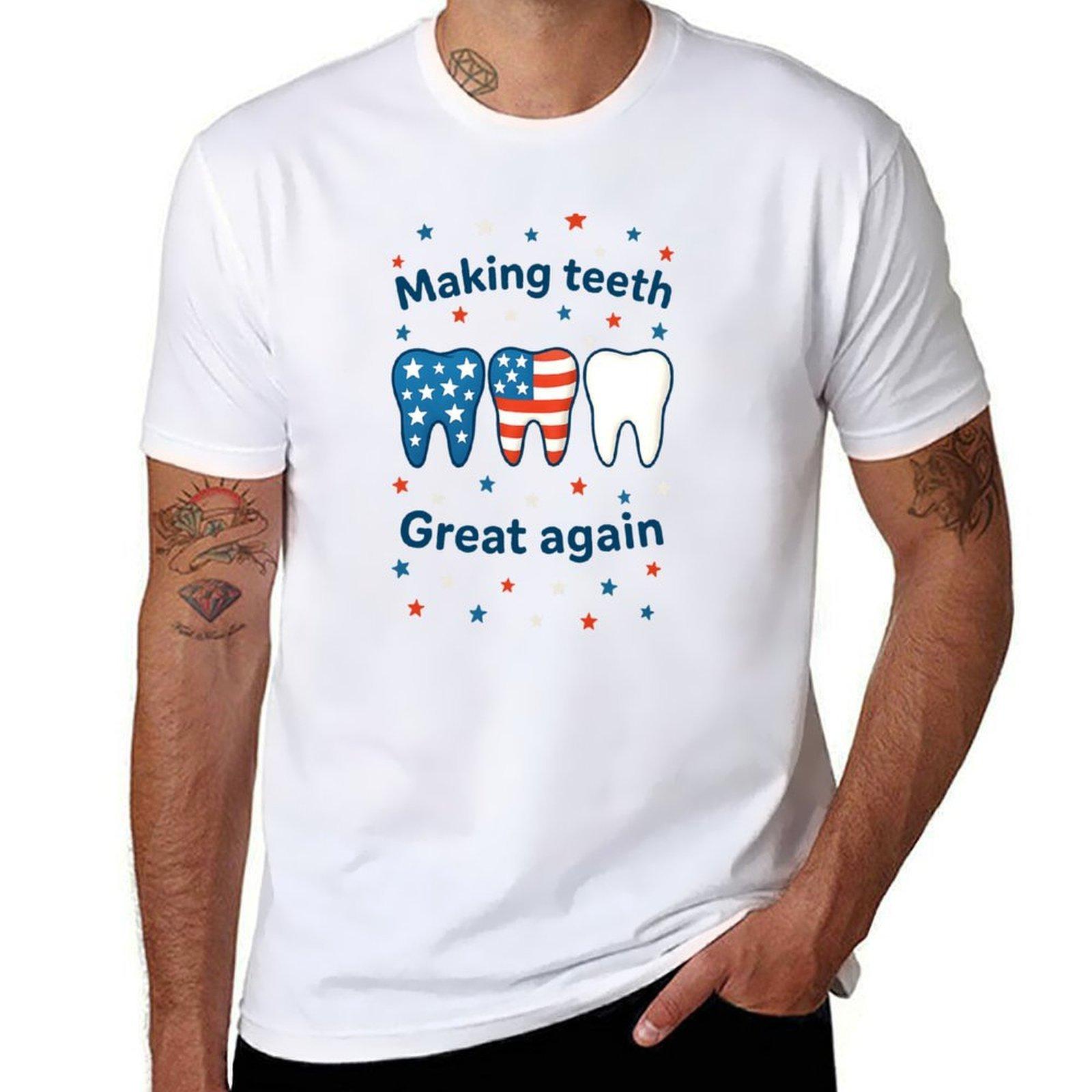 Making Teeth Great Again 4th Of July Usa Flag Unisex Unisex Tshirt Oversizeds Clothes Unisexs Plain T Shirts S