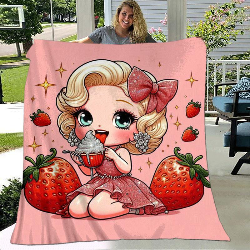 1pc Strawberry Printing Lightweight Flannel Blanket, Comfortable and Warm Blanket, for Camping Sofa Bed and Couch Office, Gift