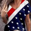Summer V-neck 3D American Flag Printed Top Fashionable Casual Short Sleeved Women's T-shirts