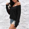 Women’s Long Sleeve Crochet Knit Pullover Sweater Scoop Neck Lightweight Loose Fit Hollow Out Design Top