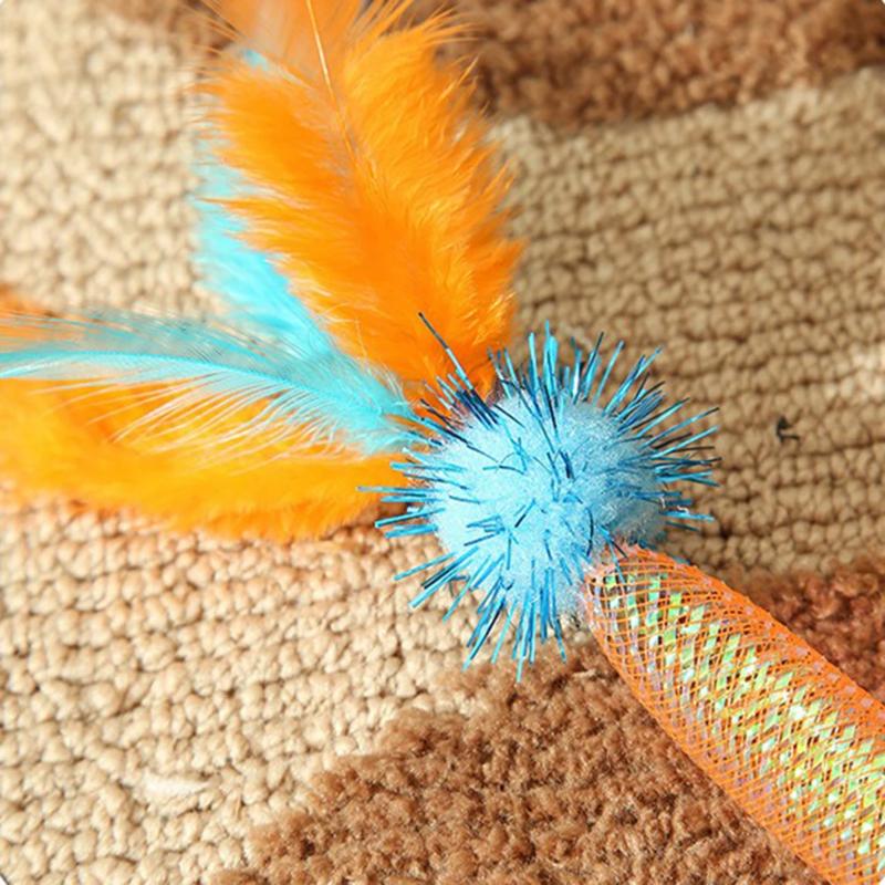 3PCS Funny Interactive Cat Toy with Feathers & Bells Catnip Elastic Rope for Kitten Play Chase Exercise Cat Toy Supplies Toy