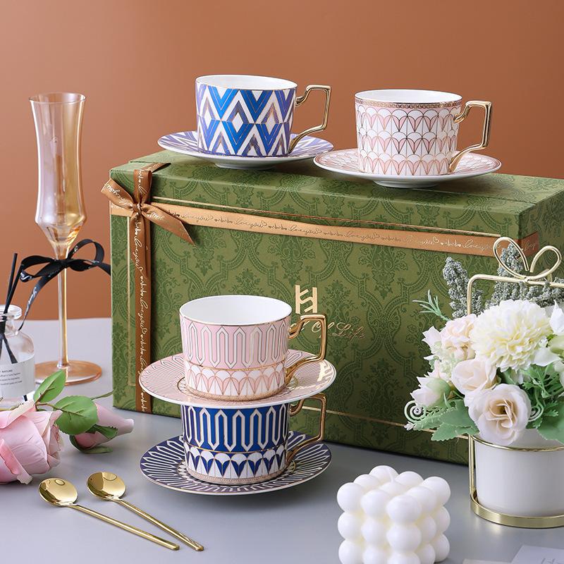 Light Luxury Coffee Cup And Saucer Set, Wedding Gift, Ceramic Bone China High-End Exquisite Latte Cup, Afternoon Tea Coffee Cup