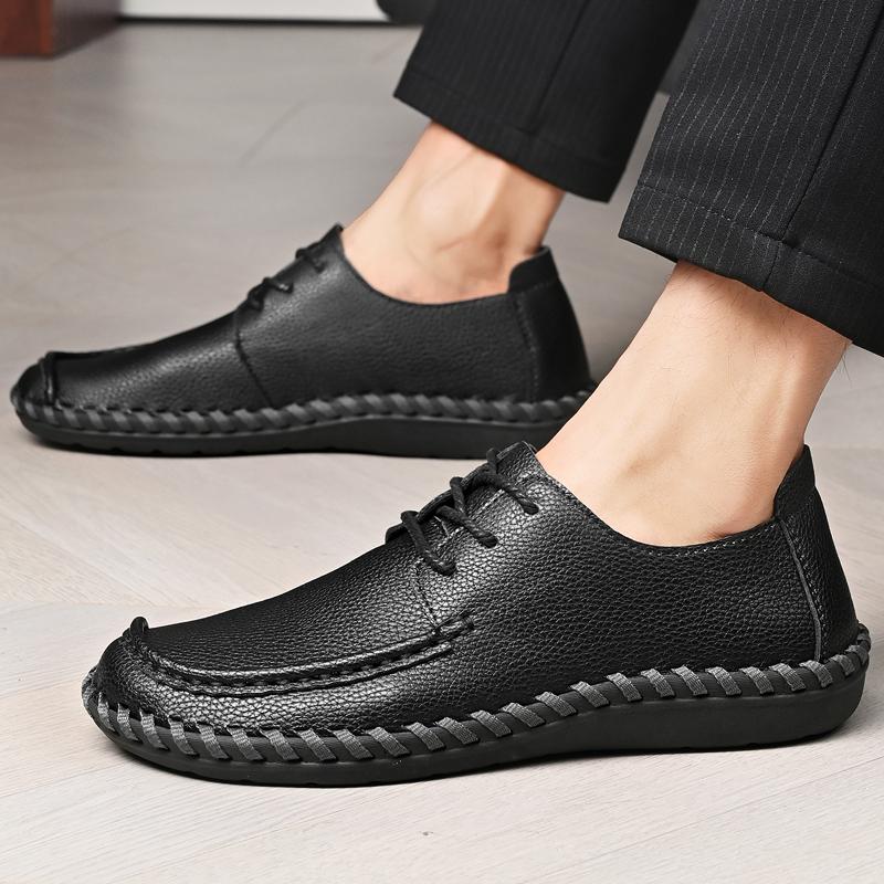 Summer High-quality Men Casual Shoes Leather Outdoor Walking Lace-up Sneakers Fashion Male Leisure Vacation Soft Driving Shoes
