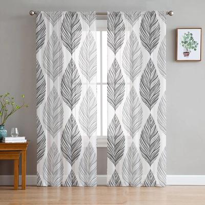 Orange Abstract Plant Leaf Texture Autumn Bedroom Transparent Sheer Curtains Holiday Decoration Window Voile Tulle Curtain