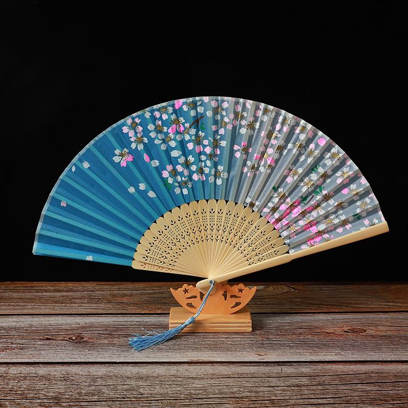 Bamboo Folding Fan, Green Smile Design, Women’s Elegant Dance Fan, Perfect Student Gift