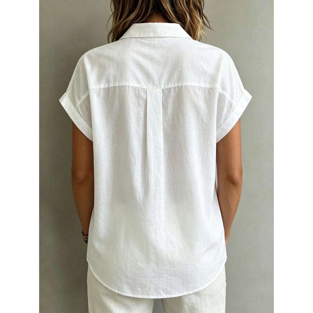 Women's V Neck Loose Slimming Button Down Pleated Blouse Casual Shirt Top