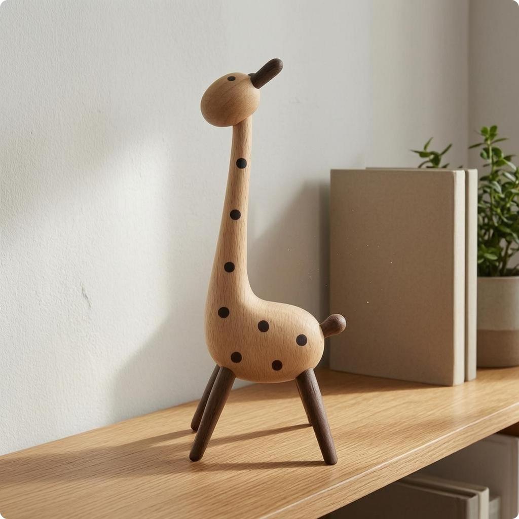 Wooden Giraffe Ornament Handmade Solid Wood Statue Polished Finish for Home Display