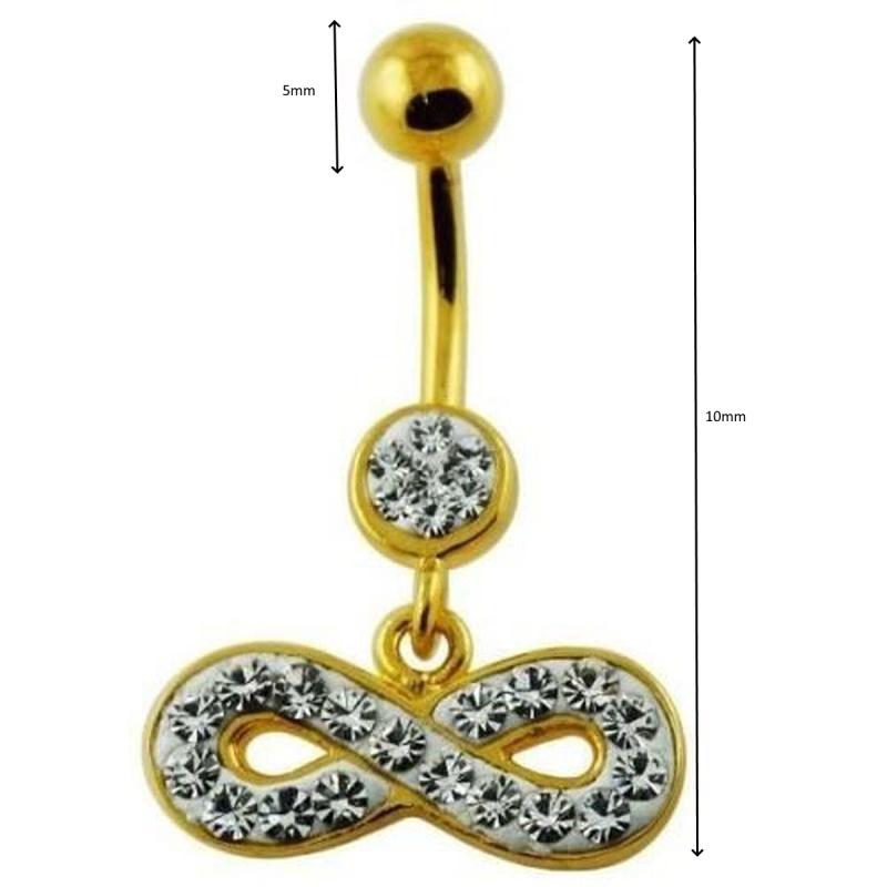 KODY PIERCING 18 Karat vergoldeter Kristall-Unendlichkeits-Bauchnabel-Piercing-Schmuck, 10 mm Goldkugel – hochwertiges Piercing