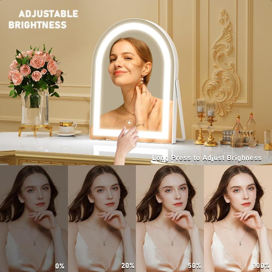 14 Elegant LED Vanity Mirror with 3Color Adjustable Lights Lighted Makeup Mirror 360 Rotating Stand Touch Control Perfect Makeu