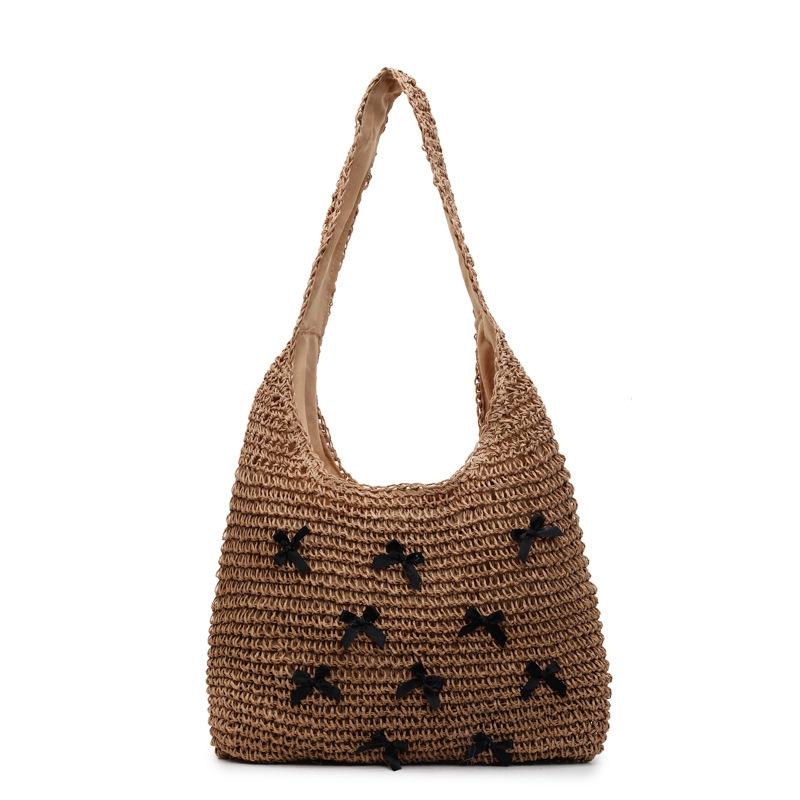 

Bow shoulder bag straw bag niche design holiday style beach bag large capacity tote bag women хакі