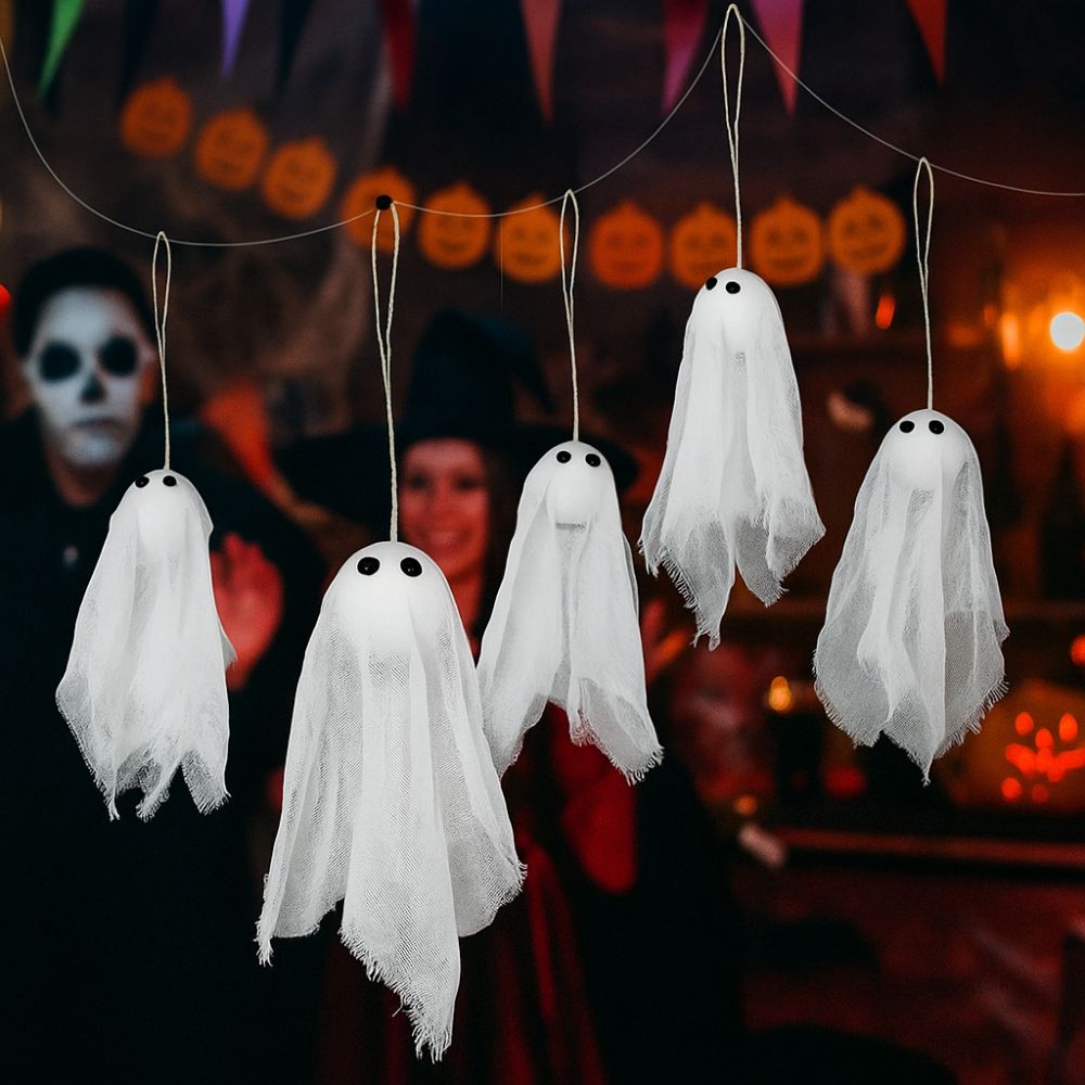 10pcs DIY Spooky Ghost Decor White Ghost Hanging Ornament Flying Ghost Pendant Party Supplies