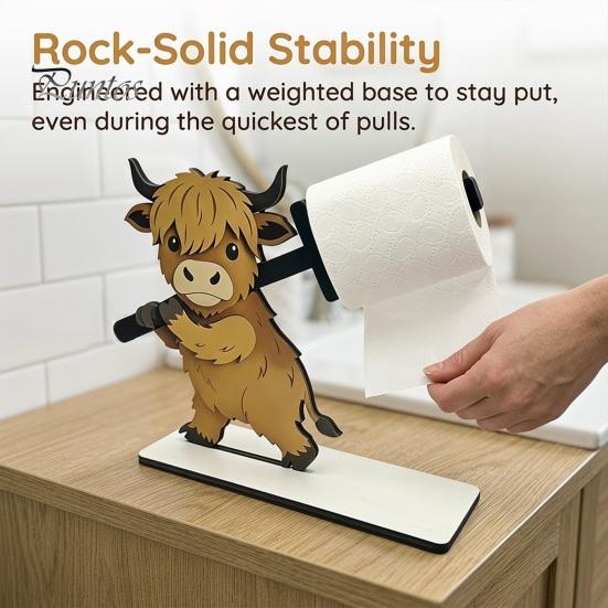 Decorative Kitchen Paper Organizer Funny Animals Wooden Toilet Holder, 3D Animal Bathroom Decor, Cute Cartoon Vertical Countertop Roll Stand