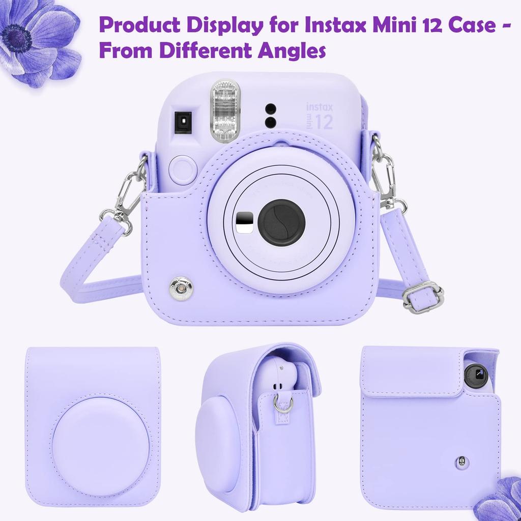 kinokoo Instax Mini 12 Case, Fujifilm Instax Mini 12 Camera Case with Snap Closure and Shoulder Strap (Purple)