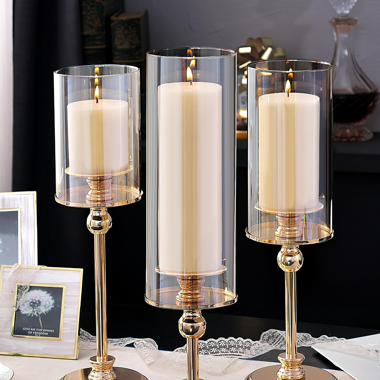 

3Pcs Desktop Glass Shades Transparent Glass Holder for Banquet Anniversary Gift Home Shades Supplies 20X6X6CM