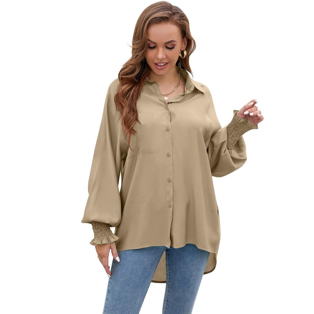Spring and Autumn Women's Shirt Insert Sleeve Tencel Top Soft Solid Color Loose Plus Size Blouse