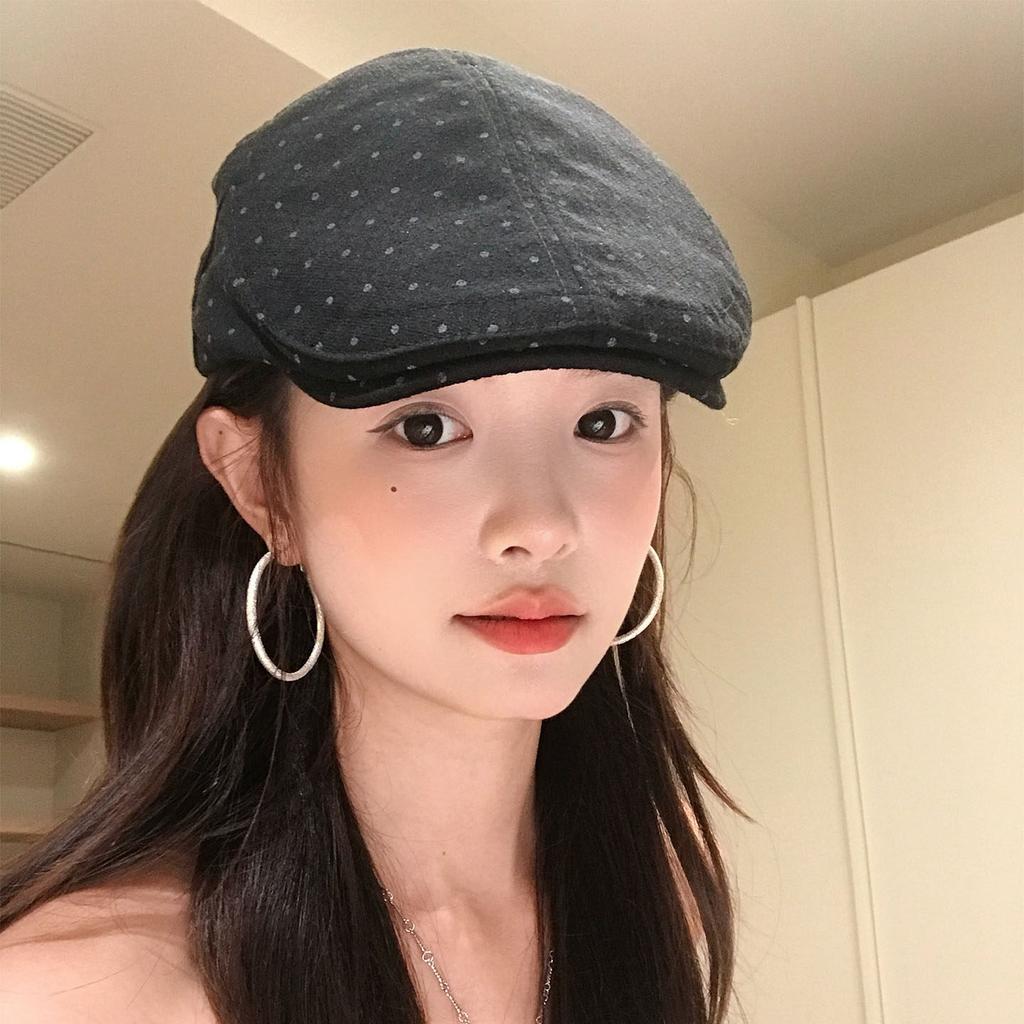 Retro Polka Dot Literary Beret Children Spring And Summer Face Small Versatile Painter Hat Shade Forward Hat