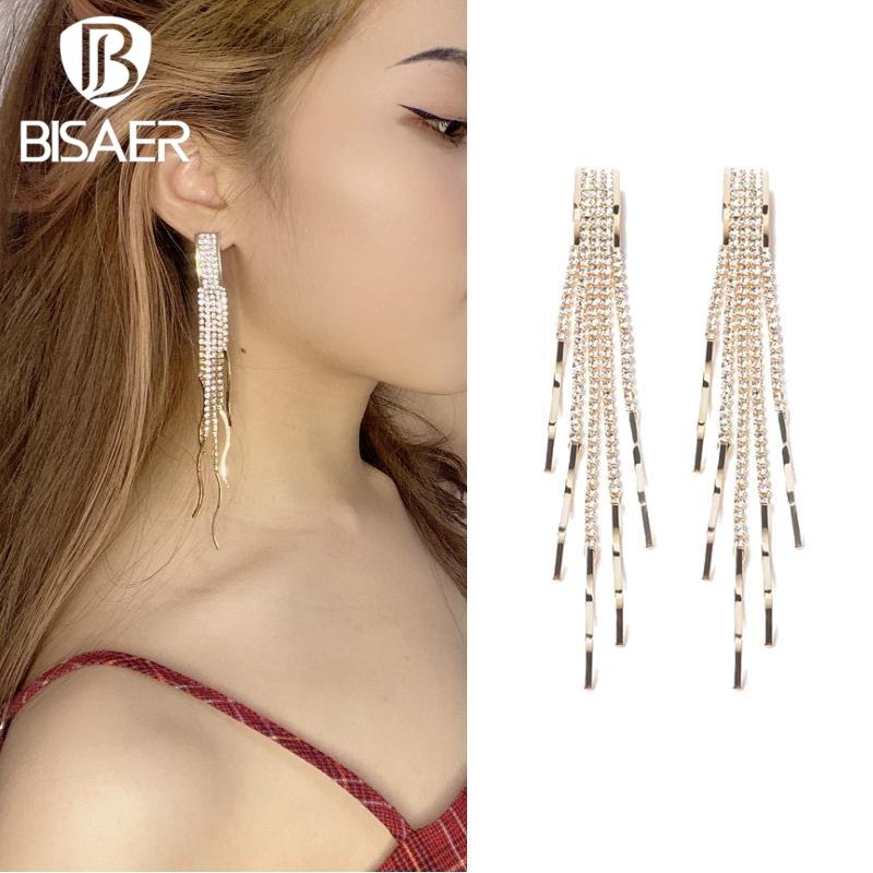 

BISAER Элегантные длинные серьги-гвоздики с кисточками для женщин, модные украшения